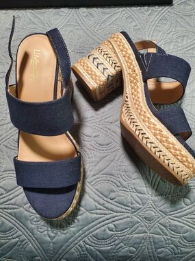 Limelight Navy Blue Espadrille Wedge Sandals
